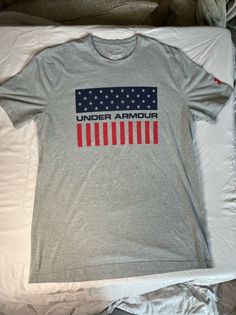 Under Armour Gray Short-Sleeve Tee With Red & Navy Flag Graphic